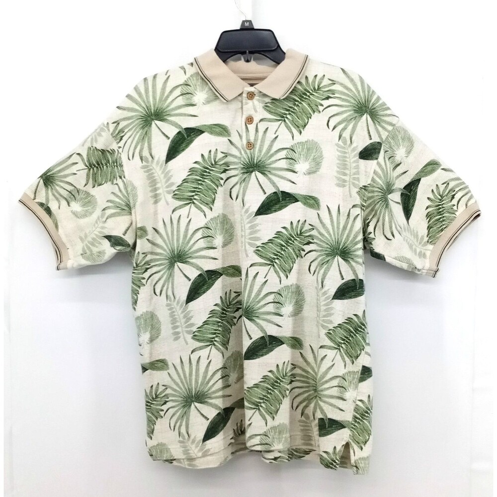Knights Sportwear Polo Shirt Mens Large Beige Green Tropical Rugby Golf Outdoors
